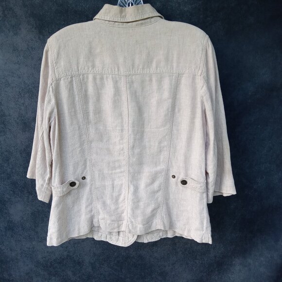 J.Jill LINEN Tan Khaki Layering Jacket Blazer Boho Bohemian Lagenlook Pockets - Picture 4 of 8